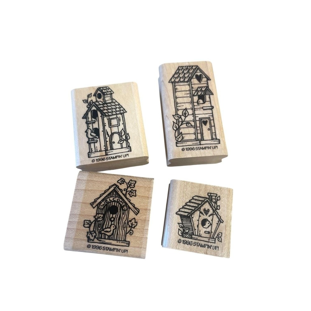 Stampin' Up! "Birdhouse Mini" Wood Mount Stamp Set Birds 4-Piece ©1996